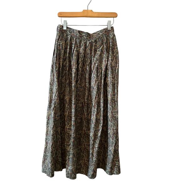 Vintage 80s Charter Club Rayon Skirt Classic Green Paisley Print - Picture 5 of 6